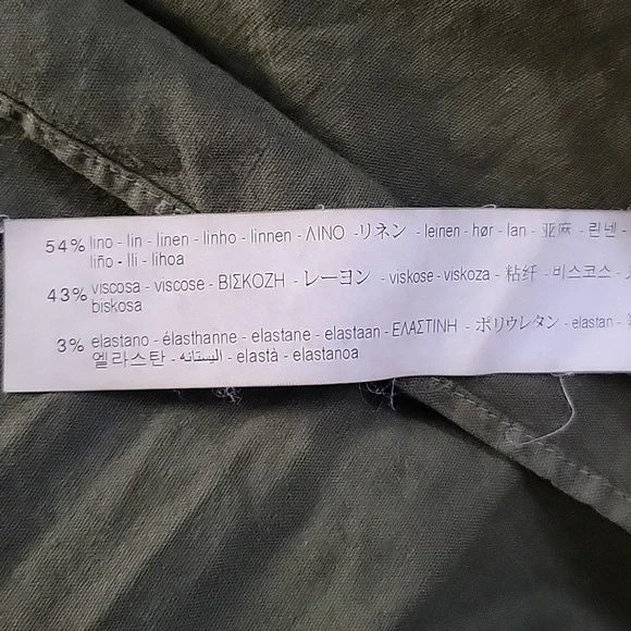 Zara Olive Green Linen Blend Strapless Shoulder Smocked Midi Dress Size M Boho - Picture 7 of 12